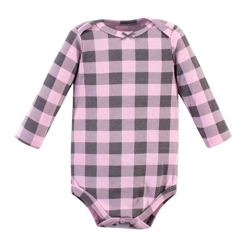 Hudson Baby Infant Girl Cotton Long-Sleeve Bodysuits, Pink Moose, 5 of 6