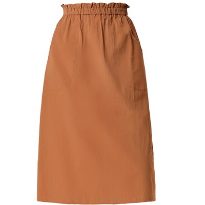 INSPIRE CHIC Women's Casual Elastic Waist Peasant A-Line Midi Skirts with Pockets