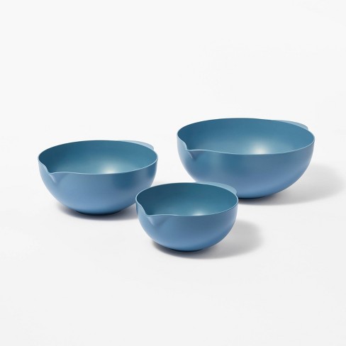 3pc Plastic Mixing Bowl Set with Pour Spots (no lids) Blue - Figmint™