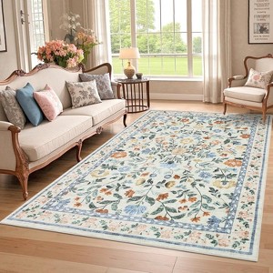 Pastoral Meadow Indoor Rug Washable Thin Area Mat Soft Low Pile Stain Resistant Easy to Clean Carpet for Entryway Bedroom Kitchen - 1 of 4