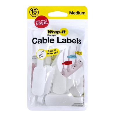 Wrap-It 15pk Cable Labels Medium White: Cord Organizer & Cable Management Solution
