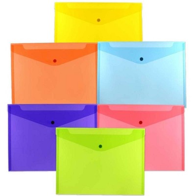 JAM Paper 6pk Plastic Envelopes with Snap Closure - Letter Booklet - 9 3/4 x 13 - Assorted