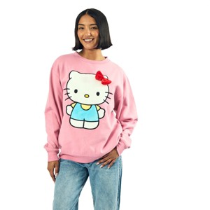 Hello Kitty Big Face Plush Character Women's Pink Crew Neck Long Sleeve Oversized Fleece Sweatshirt - 1 of 4