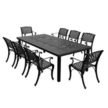 95" Rectangular Modern Outdoor Mesh Lattice Aluminum Patio Dining Set with 8 Arm Chairs - Black - Oakland Living