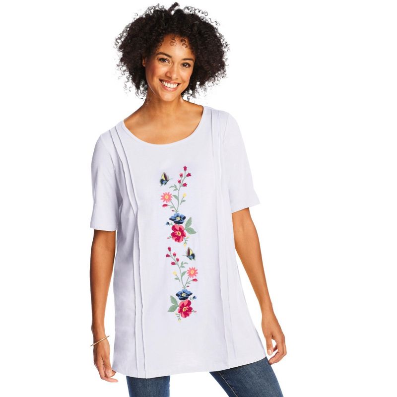 Woman Within Women's Plus Size Short-Sleeve Scoopneck Embroidered Tunic, 1 of 3