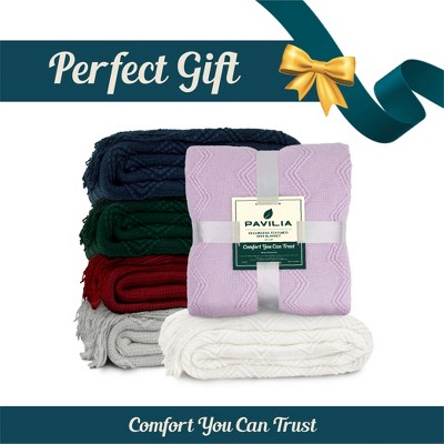 Wine Red Knitted Fleece Throw Blanket with Fringe