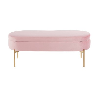 Chloe Blush Pink Velvet 48" Storage Bench with Gold Metal Base
