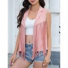 Coolmee Women's Semi-Formal Blazer Vests Open Front Solid Fringe Cardigan Vests Sleeveless Cropped Tassel Office Workplace Vests XL Pink - 2 of 4