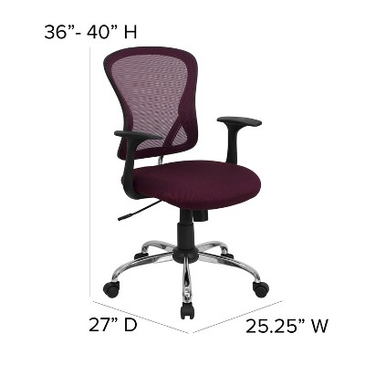 Burgundy Mesh Mid-Back Swivel Task Chair with Chrome Base