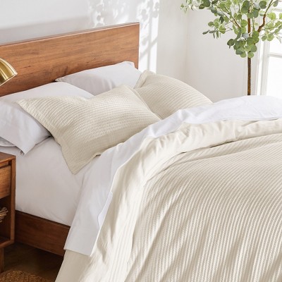 Cream Twin Organic Cotton Waffle Weave Duvet Set