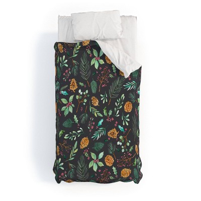 Deny Designs Ninola Design Christmas Botanical Charcoal Duvet Cover Set Gray