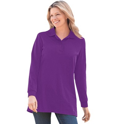 Woman Within Plus Size Long-Sleeve Polo Shirt