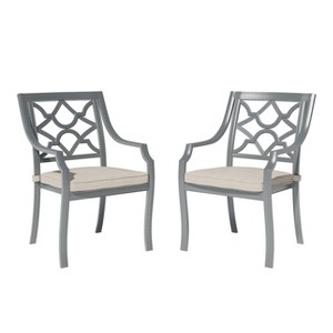 Mondawe 2 Pieces Powder Coated Cast Aluminum Outdoor Dining Armchair with Cushion - 1 of 4