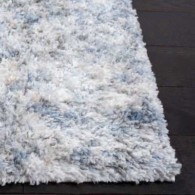 Ivory and Grey Synthetic Shag Area Rug, 8' x 10'