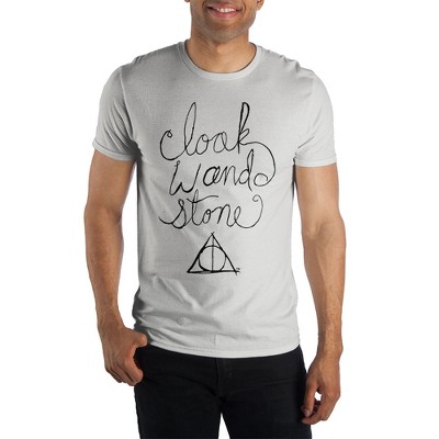 Harry Potter Cloak Wand & Stone Tee Shirt T-Shirt - Deathly Hallows: Cloack of Invisibility, Elder Wand, & Resurrection Stone