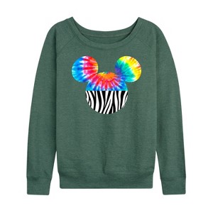 Women's - Disney - Tie Dye Zebra Fill Mickey Lightweight French Terry Wide Neck Long Sleeve Graphic Shirt - 1 of 4