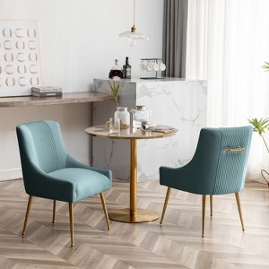 SEYNAR Modern Glam Boucle Pleated Velvet Dining Chair or Vanity Chair Set of 2 with Rear Handle - 1 of 4