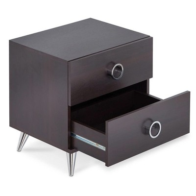 Elms Espresso 2-Drawer Nightstand with Chrome Accents