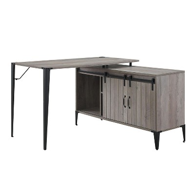 NicBex Rustic Gray Oak Finish L-Shaped Corner Desk for Study&Office,Home Office Desk Computer Desk with Cable Hole&Tapered Legs,Home Workstation