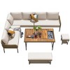 6-Piece Outdoor Rope Patio Conversation Set, L-Shaped Sectional Sofa with Deep Cushions and Acacia Wood Table with Ice Box – Maison Boucle - 3 of 4
