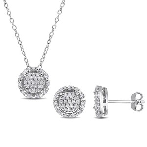 EVERLY JEWELRY | Sterling Silver 1/2ct TW Diamond Cluster Halo Earrings and Necklace Set - 1 of 4