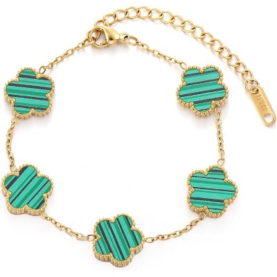 Four Leaf Clover Bracelet for Women 18K Gold Plated Stainless Steel Lucky 4 Leaf Gold Link Bracelet Jewelry Gift for Women