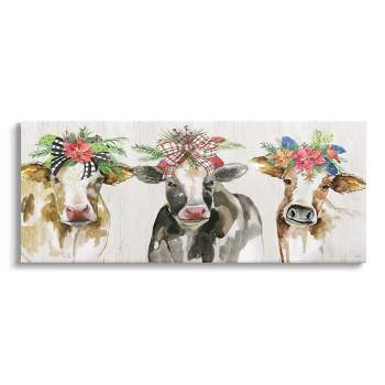 Stupell Industries Three Cows Seasonal Floral Crowns Canvas Wall Art