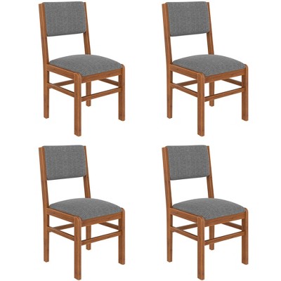 Set of 4 Upholstered Dining Chairs Wooden Kitchen Chairs Farmhouse Dining Room Chair, Mid Century Modern, Brown+Gray-ModernLuxe