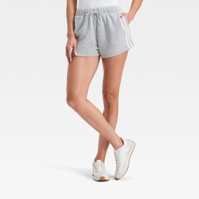 Women's Striped Graphic Shorts - Light Gray