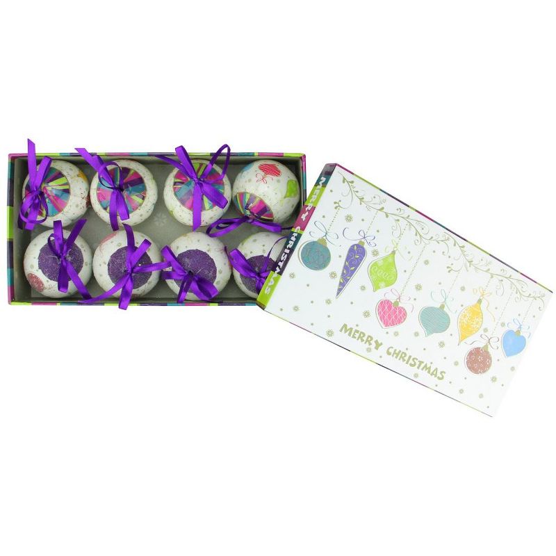 Northlight 8pc Purple and White Decoupage Shatterproof Christmas Ball Ornaments 2.25" (57mm), 4 of 5