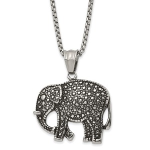 Black Bow Jewelry Stainless Steel Antiqued Textured Elephant Necklace, 24 Inch - 1 of 3