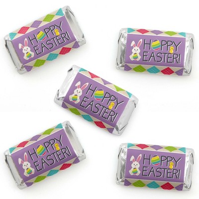 Big Dot of Happiness Hippity Hoppity - Mini Candy Bar Wrapper Stickers - Easter Bunny Party Small Favors - 40 Count