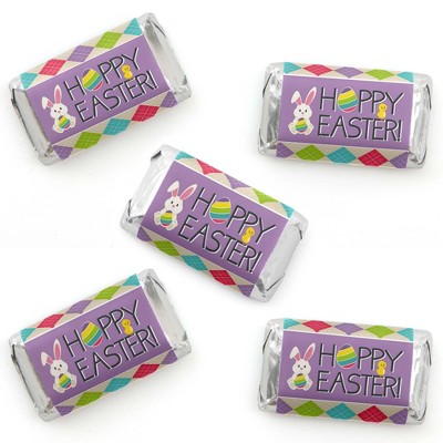 Big Dot of Happiness Hippity Hoppity - Mini Candy Bar Wrapper Stickers - Easter Bunny Party Small Favors - 40 Count