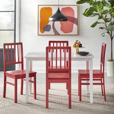 Camden Red Wood Slat Back Dining Chairs, Set of 4