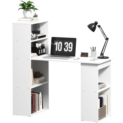 HOMCOM Modern Compact Computer Desk with 6-Tier Storage Shelves, Writing Table Workstation with Bookshelf for Home Office