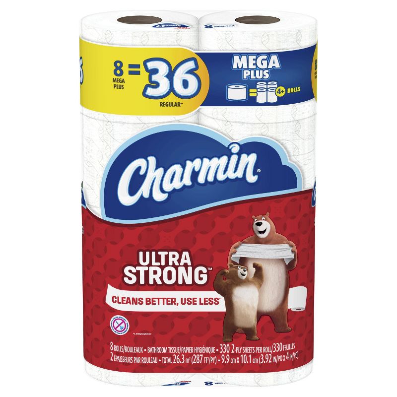 Charmin Ultra Strong Toilet Paper - 8 Mega Plus Rolls, 3 of 11
