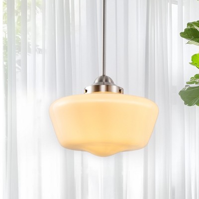DORESshop 60-Watt 1-Light Brushed Nickel Pendant Light with Milk Glass Shade and No Bulbs Included