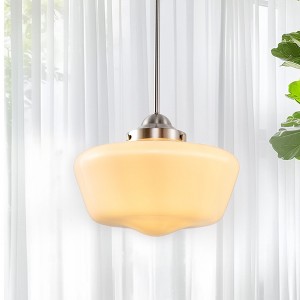 DORESshop 60-Watt 1-Light Brushed Nickel Pendant Light with Milk Glass Shade and No Bulbs Included - 1 of 4