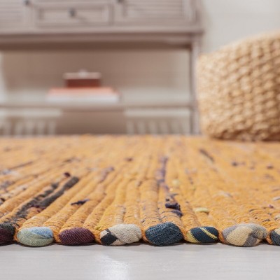 Handmade Gold and Multicolor Wool Cotton Stripe Runner Rug
