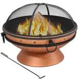 Sunnydaze Outdoor Camping or Backyard Large Round Fire Pit Bowl with Handles and Spark Screen - 30" - Copper Finish