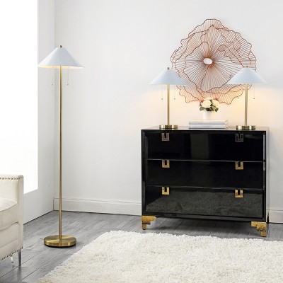 Nadia Art Deco Brass & White Floor and Table Lamp Trio