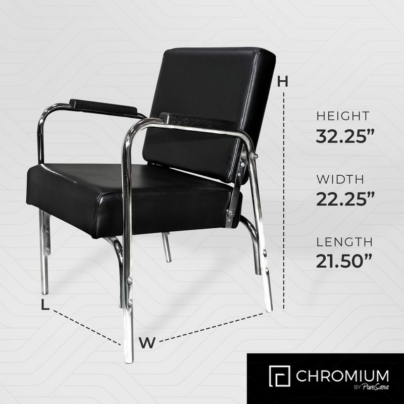 PureSana Chromium Ella Professional Auto Reclining Shampoo Chair with Washable Vinyl, High Density Foam Cushions, and Stainless Steel Frame, Black, 3 of 8