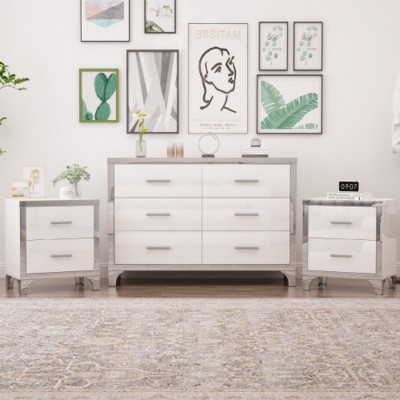 Elegant 6-Drawer Dresser and Two Nightstands Suite,Modern Storage Suite for Bedroom & Living Room-Maison Boucle