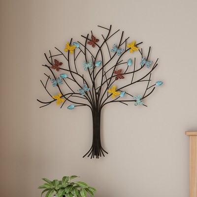 Hastings Home Hand Painted Tree of Life Butterfly Metal Wall Art