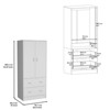 SEVOBAL Armoires 70 Inch Taly Armoire with Double Doors Two Drawers and Hanging Rod for Bedroom Storage, White, 30.9"*19"*70.9" - 4 of 4