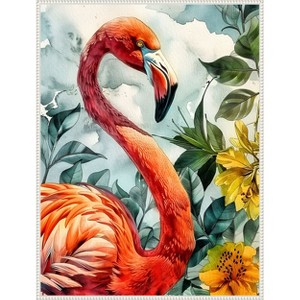 Amanti Art Flamingo in Flowers by Justyna Jaszke Framed Canvas Wall Art - 1 of 4