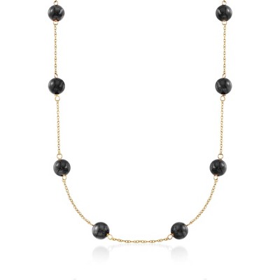 Ross-Simons 8mm Black Onyx Bead Station Necklace in 14kt Yellow Gold