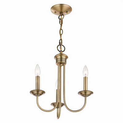 Estate Antique Brass 3-Light Mini Chandelier with Candelabra Bulbs