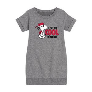 - Peanuts - Snoopy I Put the Cool in School Graphic Short Sleeve Fleece Dress - 1 of 4