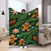Festive Gingerbread & Pine Tree Christmas Flannel Blanket Home decoration sofa, bed, camping, living room, office blanket, flannel blanket. - 3 of 4